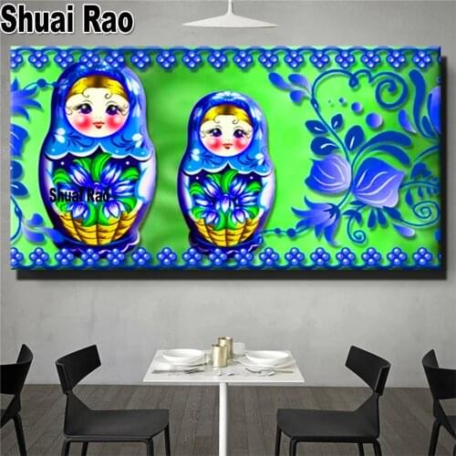 5D diy Diamond Painting Blue Russian Dolls 3d Picture diamond embroidery rhinestone Fantasy Angels puzzle Diamond mosaic