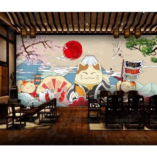 Bacal Custom Wall Mural Cherry Cartoon Fortune Cat Wall Painting Bedroom Living Room Photography Background Photo Wallpaper 3D