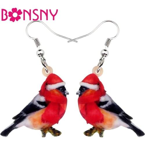 Bonsny Acrylic Christmas Sweet Scarf Bird Earrings Drop Dangle Animal Jewelry For Women Girls Teens Festival Charm Gift Hot Sale