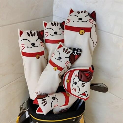 Lovely Cat Golf Driver Woods Head Covers Cartoon Animal Fairway Hybrid Putter PU Leather Putter Headcovers Golf Covers