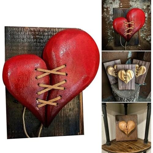 Wood Pattern Broken Heart Stitched Acrylic Sculpture Wall Decor Gift for Home Kitchen Bar Workshop Coffee NSV