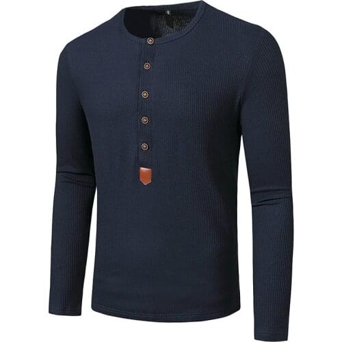 Mens Button Up Henley T Shirt Hipster Slim Fit Long Sleeve Waffle Tshirt Men Solid Color Streetwear Casual Cotton T-shirt Male