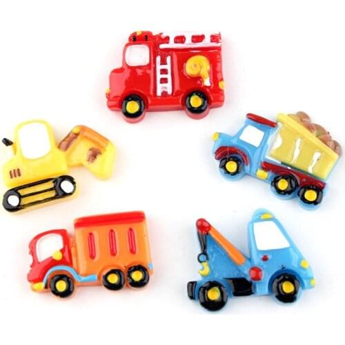 Kawaii Colorful Resin Fire truck Cabochons 10pcs 18*28mm Flatback Ornament Accessories Embellishments Scrapbooking Photo Frame