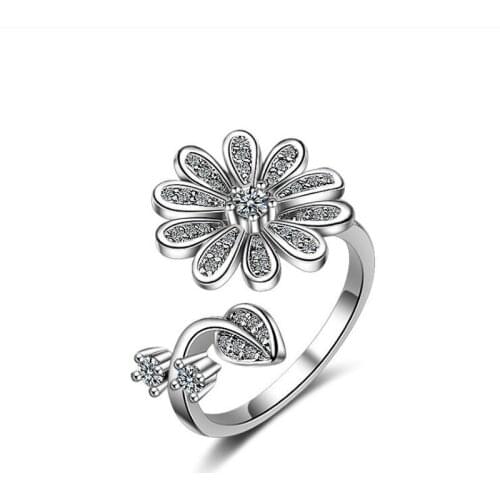 KOFSAC New Charm Sterling Silver 925 Ring Elegant Zircon Cute Flowers Leaves Rings For Women Party Jewelry Valentines Day Gifts