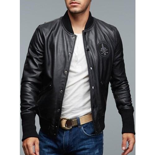 2019 Genuine Leather Flight Aviation Bomber Jacket Men Casual Black Real Leather Aviator Jacket Sheepskin Motorcycle Streetwear