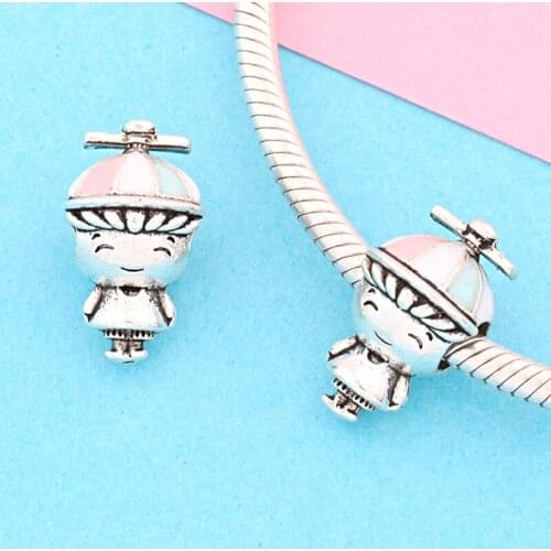 Leabyl Multi-Color Enamel Cute Little Boy Charm Bead fit Bracelets Bangles Silver Color Cartoon Boy Beads for DIY Jewelry