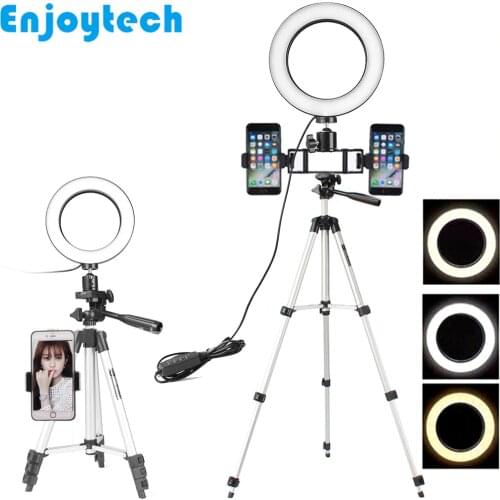 New Mini Tripod with Holder Bracket for iPhone Huawei Xiaomi Samsung Phones LED Flash Ring Light for Video Bloggers Selfie Sets