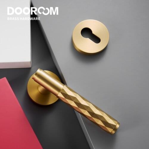 Dooroom Brass Door Lock Set Knurling Interior Bedroom Bathroom Double Wood Door Lever Set Dummy Privacy Passage Key Escutcheon