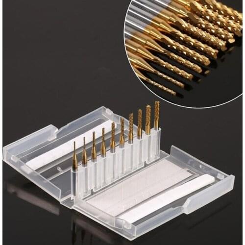 1.0mm 10PCS PCB Milling Cutter Kit Tungsten Carbide Router Tool, Milling Metal Bushing / CNC Woodworking Sweater Milling Cutter