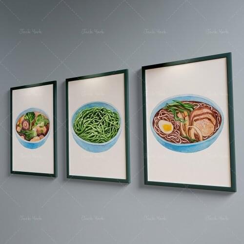 Set of 3 Kitchen Prints | Watercolor Noddle Wall Art | Modern Ramen Wall Decor | Home Decor | Food Art | Gift Idea