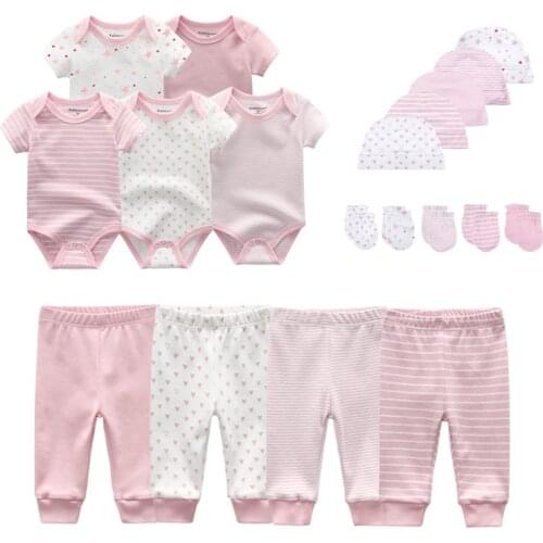2021 Cotton Solid Newborn Baby Sets Unisex Bodysuits+Pants+Hats+Gloves Baby Girl Boy Clothes Short Sleeve Roupas de bebe