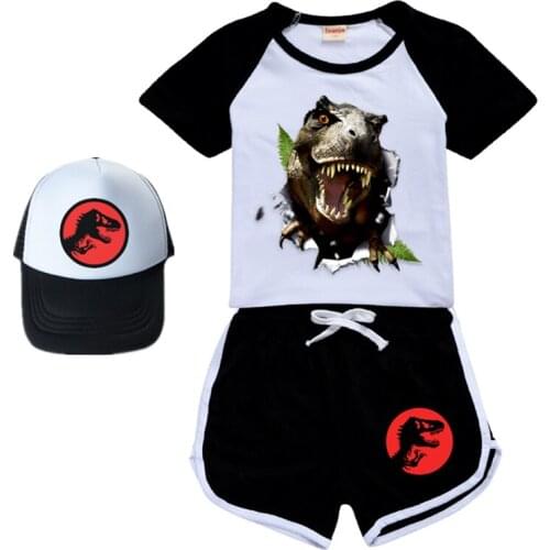 2-16Y New Dinosaur Boys T-shirt Jurassic Park Cartoon Pullovers Leisure Fashion Children Kids Girls Sweatshirts + Pants Outfits