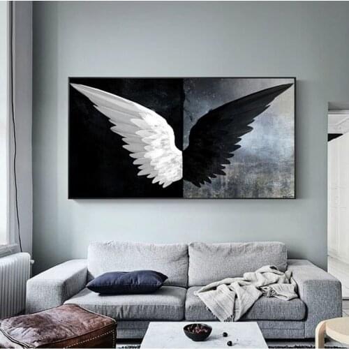 Black White Angel Wings Poster 5d Diy Diamond Painting Cross Stitch Mosaic Embroidery Wall Art Pictures For Living Room Decor