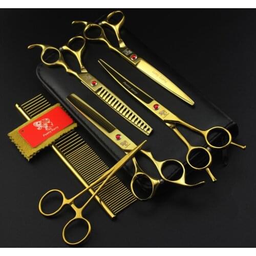 Professional Pet scissors Straight &Thinning & Curved scissors 4pcs set +comb for dog grooming dogs shears hair cutter 7.0 inch