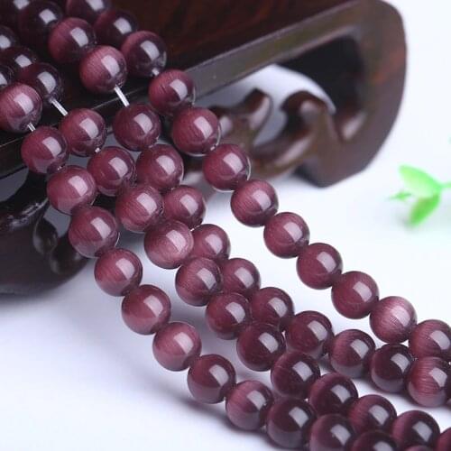 4/6/8/10/12MM Natural Stone Spacer Smooth Purple Cats Eye Beads Loose Beads 15.5"/Strand Mexican Opal DIY Making for Bracelet