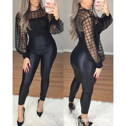 Sexy Women Mesh Plaid Blouses Ladies Long Sleeve Shirt Hollow out Black Blouse Party Club Tops