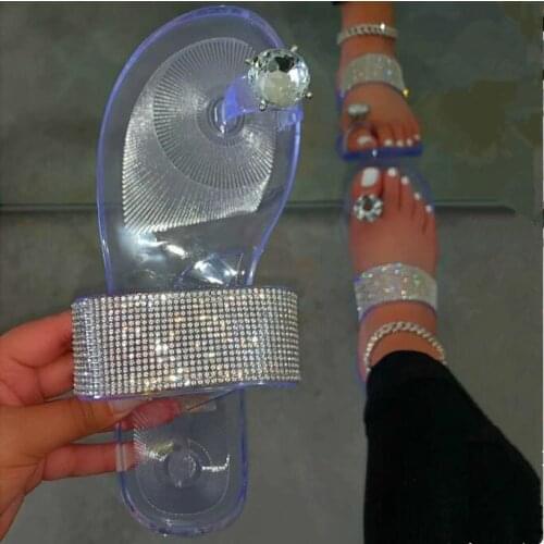 Flat home sandals ms Spring/summer 2020 new PVC flip flops women single finger rhinestones outdoor leisure beach slippers ms