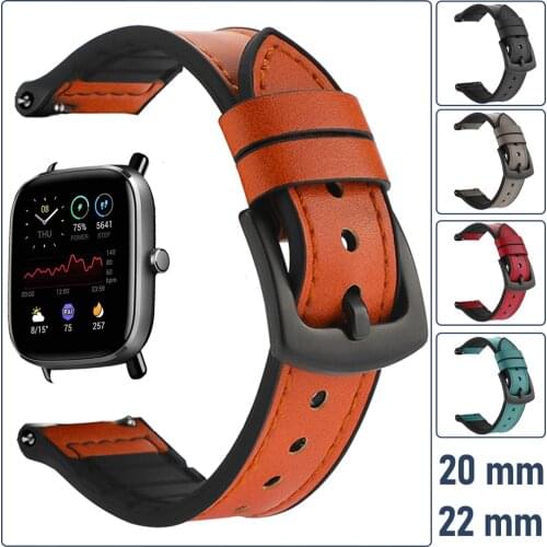 20mm 22mm Silicone Leather Watchband for Huami Amazfit GTS 2 Watch Band for Amazfit Bip Watch Wrist Strap Bracelet Accessories