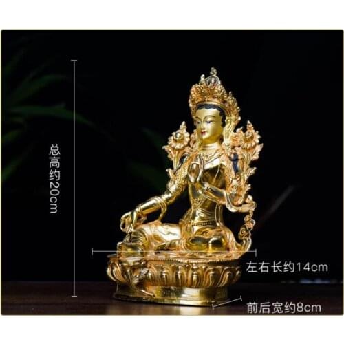 20cm TALL# GOOD Green Tara Buddha Buddhist bless family home Safety Health wealth efficacious Protection gilding Buddha statue