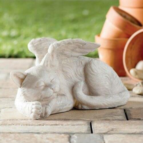 Angel Pet Statue Super Cute Sleeping Dog/Cat in Angels Wing Resin Garden Ornament Memorial Grave Marker Statue