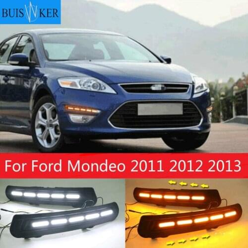 LED For Ford Mondeo 2011 2012 2013 Driving Daytime Running Light DRL fog lamp 12V Relay Daylight With Turn Yellow Signal
