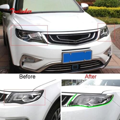 Tonlinker Exterior Car Front Headlight Cover case stickers For Geely Atlas 2016-19 Car Styling 2 PCS ABS Chrome Covers sticker