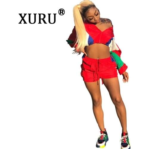 XURU new hot womens color matching sexy jumpsuit shorts two-piece contrast color stitching loose casual jumpsuit