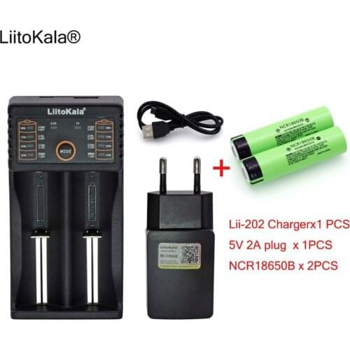 Liitokala Lii-202 1.2V 3.7V AA 18650 Charger 5V 2A Plug+2PCS New NCR18650B 3400mAh 18650 Rechargeable Battery