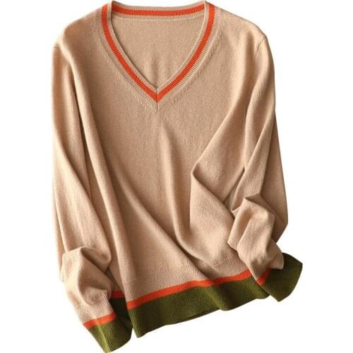 Shuchan Women Sweater 100% Cashmere Pullover V-Neck 2021 Fashion Ladies Clothes Casual Autumn Winter Women Clothes Korean