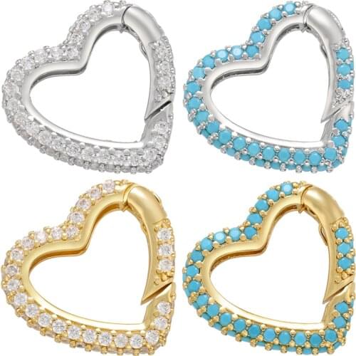 ZHUKOU heart spring clasp hooks cubic zirconia clasp hooks for handmade necklace jewelry accessories supplies wholesale VK124