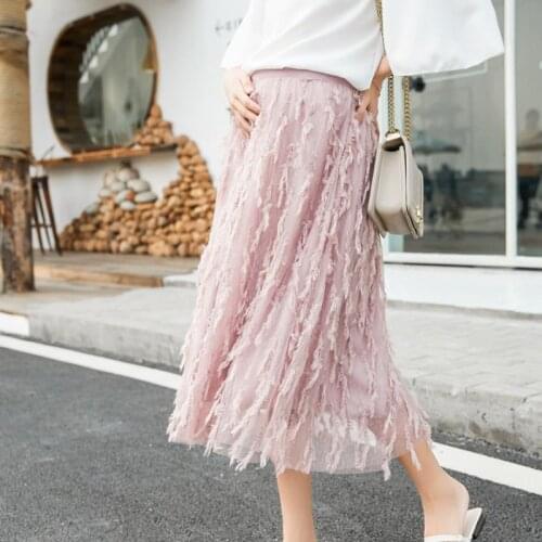 2755# Maternity Skirts Spring Autumn Casual Loose Plain Color Plus Size Comfy Belly Support Skirt Elastic Waist