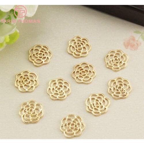 30PCS 15-16MM Champagne gold Color Plated Zinc Alloy Flower Rose Charms Pendants Diy Jewelry Findings Accessories Wholesale