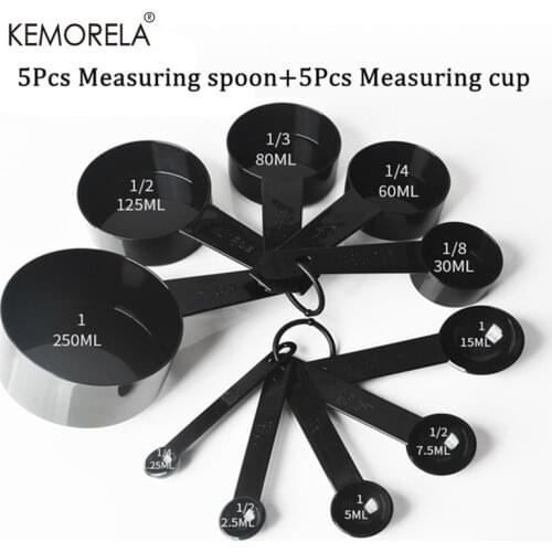 5/10pcs Kitchen Measuring Spoons Black Plastic Teaspoon Scoop Measuring Spoons Cups Cooking Tools Scale Kitchen Measuring Tool