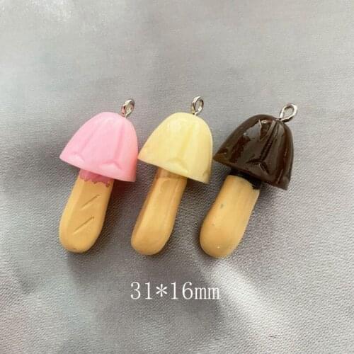 50PCS Resin Simulation Mixed Color 3D Mushroom Chocolate Pendant DIY Accessories Charms Handmade Necklace Keychains Earrings