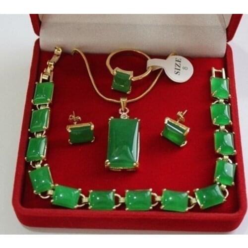 Free Shipping nice green jade bracelet earrings ring & pendant Necklace Fashion Wedding Party Jewellery