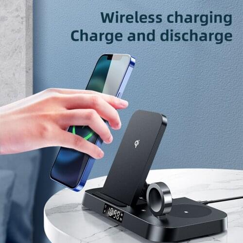 15W Fast Wireless Charger 4 in 1 Qi Charging With Time Dispay Dock Station For iPhone 12 11 8 PlusPro Apple Watch AirPods Pro