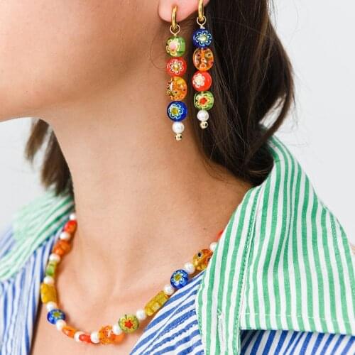 Bohemian hand-made women Murano Lampwork HARRY baroque pearl millefiori glass necklace Jewelry Friends 2021 New bijoux femme