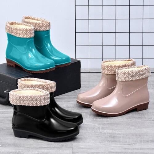 Waterproof Silicone Shoes Women Platform Ankle Rain Boots Bottine Femme Slip on Work Shoes Winter Plus Cotton Couple Rain Boots