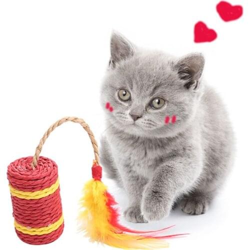 Pet Toy Firecracker Paper Rope Feather Cat Toy Scratch Bite Resistant Interactive Toys Stick Feather Firecrackers New Year Serie
