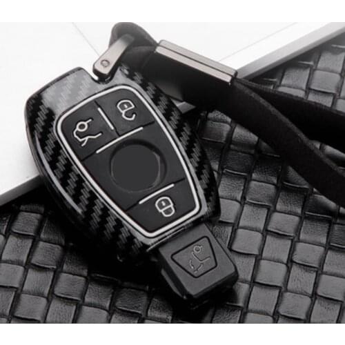 Car Carbon Fiber Key Case Cover Holder For Mercedes Benz CLS CLA GL R SLK AMG A B C S Class For AMG Car Key Sleeve