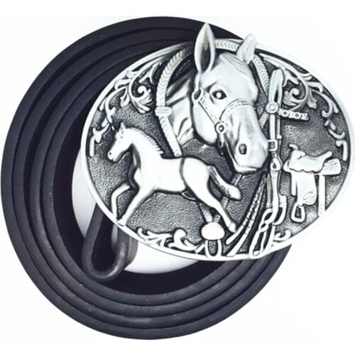 The cowboys of the west belt buckle horsehead PU belt wear-resisting zinc alloy belt buckle 4.0 CM