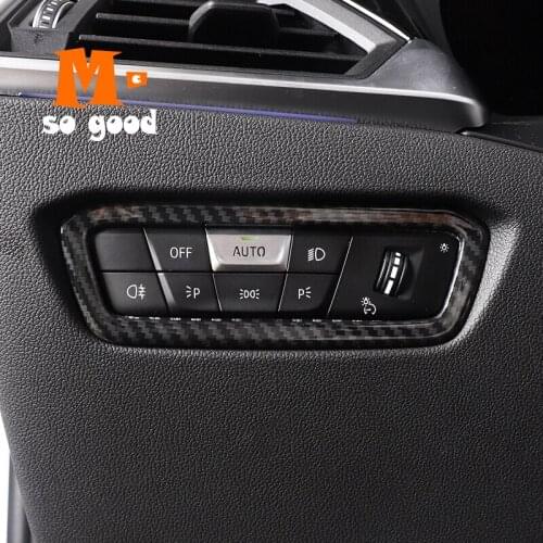 For BMW 3 Series 2019 2020 ABS Carbon Fibre Car Accessories Interior Car Headlamps Adjustment Switch Cover Trim Moulding Sticker