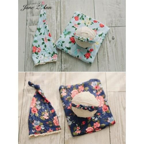 Jane Z Ann Pastoral printing floral Hair Accessories + HAT + wrapping cloth 3pcs Set Baby Photo newborn photography props