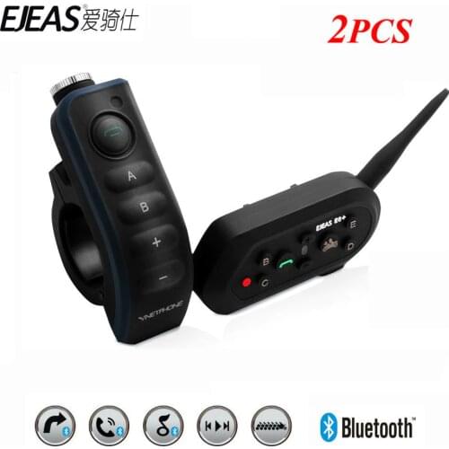 Ejeas E6 Plus 2pcs BT Motorcycles Handle Bar Headset 6 Riders 1200M Communicator Helmet Interphone VOX Bluetooth Intercom