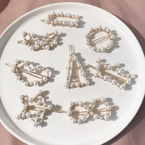 Women Girls Elegant Full Pearls Geometric Hair Clips Sweet Hair Ornament Hairpin Barrette Hair Accessories