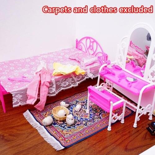 Doll Accessories Toys Girls Play House Toys Big Bed Furniture with Dresser For Doll Chairs Table House Doll Y8V4 Dressing V8J1