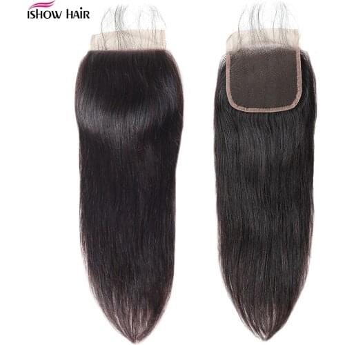 Ishow Brazilian Straight Hair Lace Closure Free Middle Three Part 4X4 Lace Closure Non-Remy Human Hair Swiss Lace Closure 1Pc