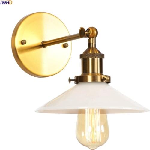 IWHD White Glass Retro Wall Lights For Home Indoor Lighting Bedrom Living Room Gold Loft Industrial Decor Vintage Wall Lamp LED