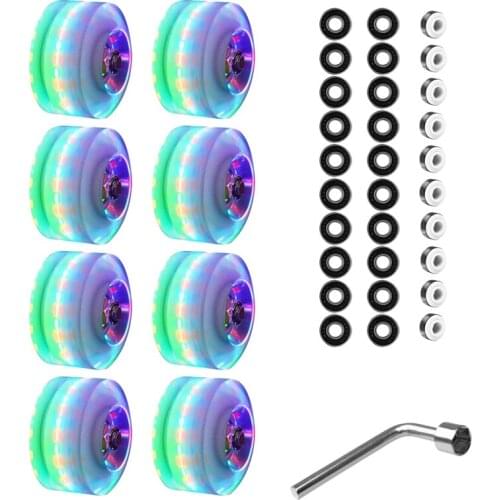 8 Piece Roller Skate Wheels Luminous LED Light Up Skate Wheels With Skate Roller Bearings For Double Row Skating