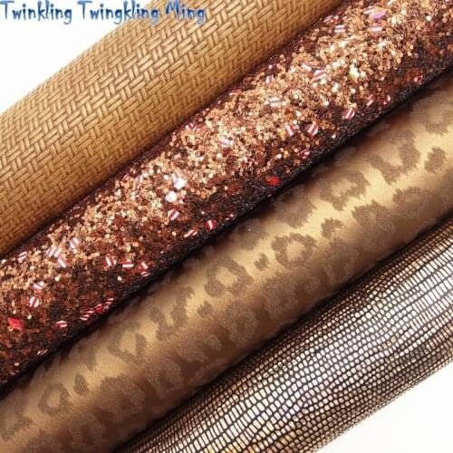 Brown Glitter Leather, Leopard Synthetic Leather, Weaving Faux Fabric For Bow A4 21x29CM Twinkling Ming KM068